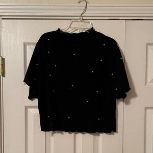 SHEIN Black Pearl Embellished Crop Top